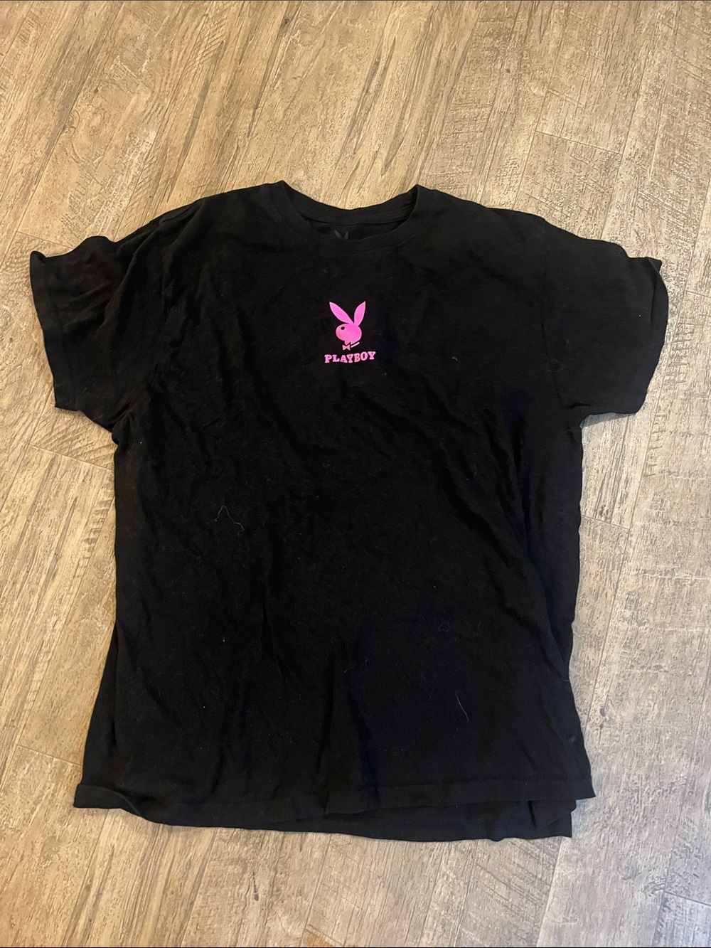 PLAYBOY Black T‑Shirt with Hot Pink Bunny